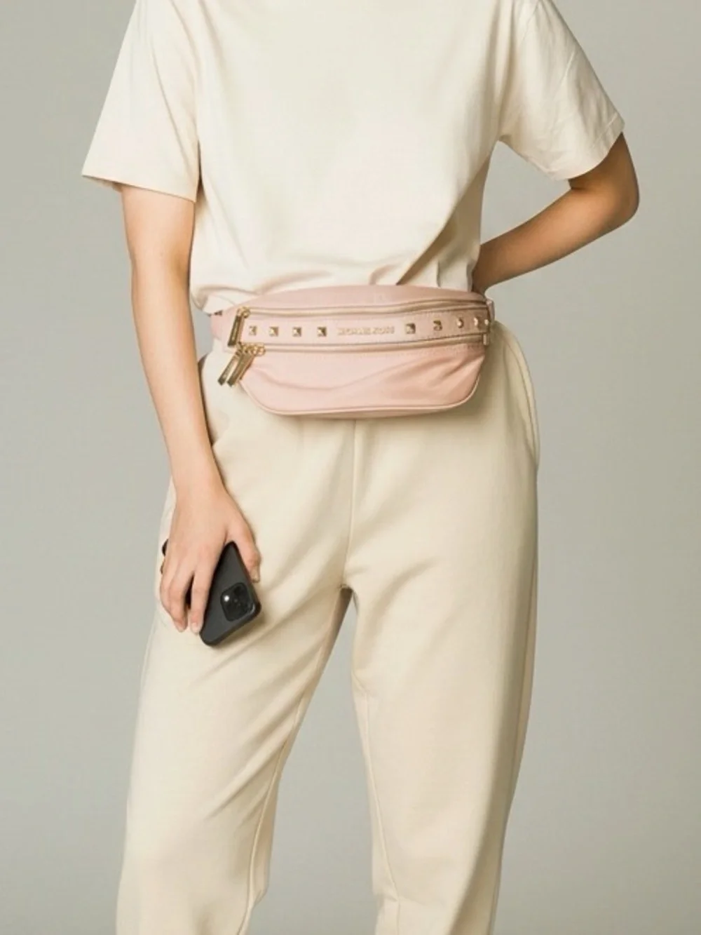 Michael Kors Blush Leather Studded Crossbody Belt Bag